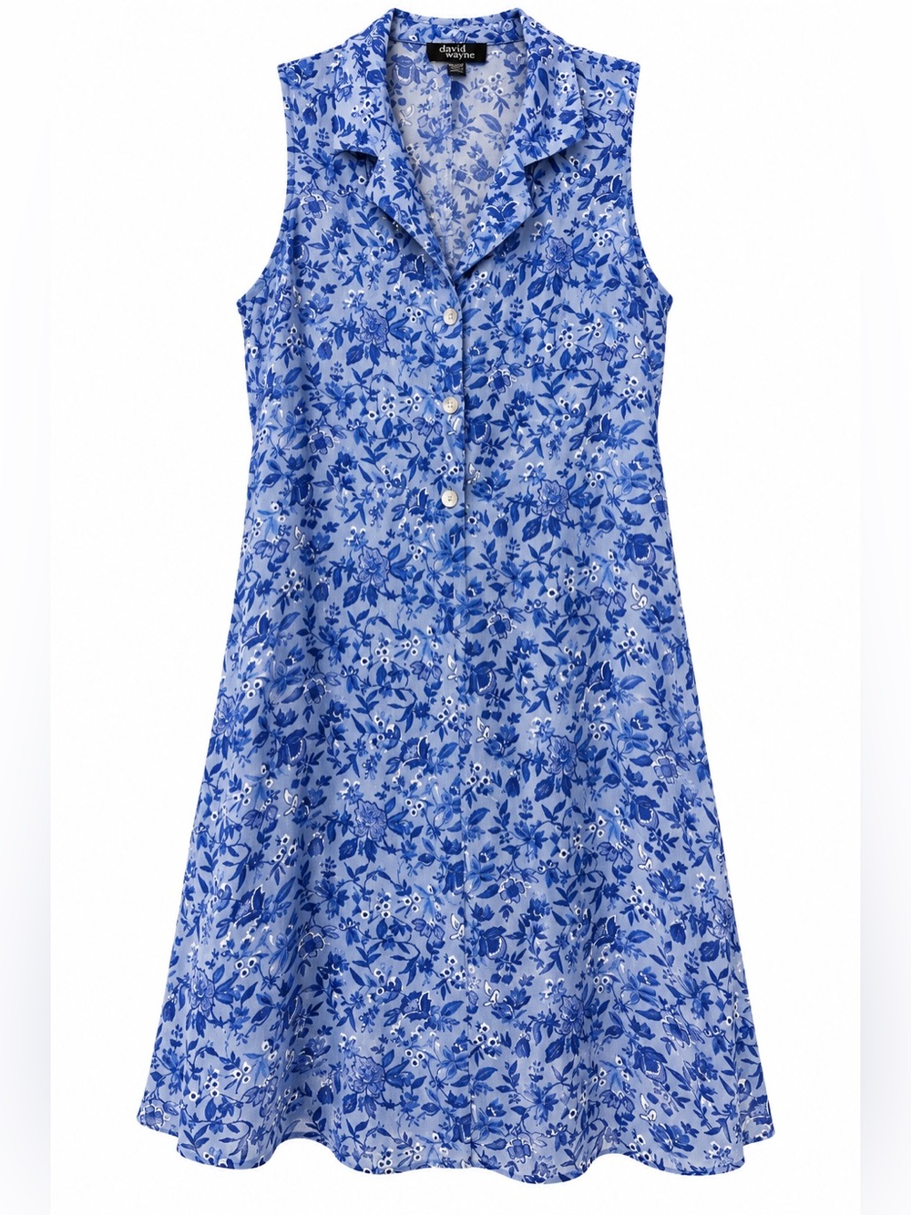 Vintage David Wayne blue floral half button dress with collar p